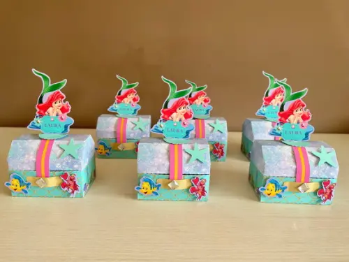 Kit com 10 Baús Festa Pequena Sereia Ariel