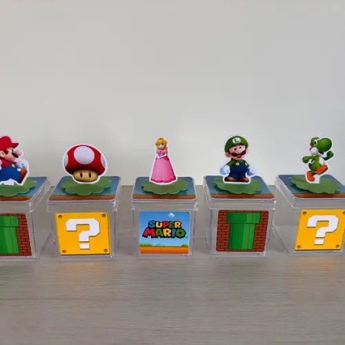 Caixas de Acrílico Festa Super Mario