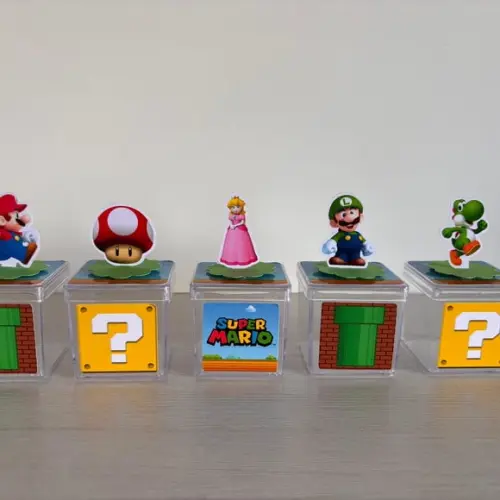 Caixas de Acrílico Festa Super Mario