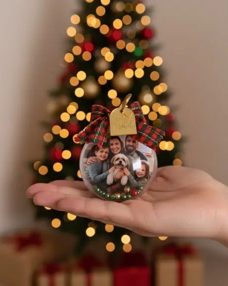 Kit 10 Bolinhas de Natal com Foto e Pingente Dourado