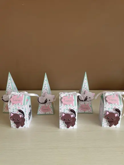 Kit com 20 Caixas Festa de Aniversário Gatinhos