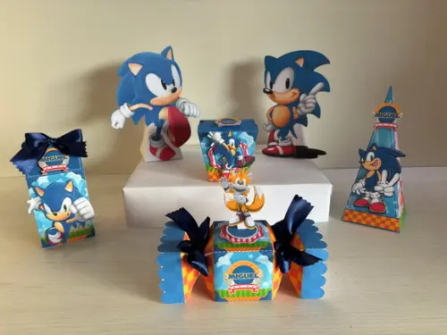 Kit Festa Sonic 20 Lembrancinhas + 2 Displays de Mesa