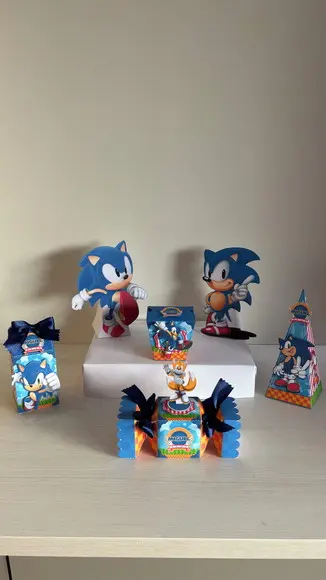 Kit Festa Sonic 20 Lembrancinhas + 2 Displays de Mesa