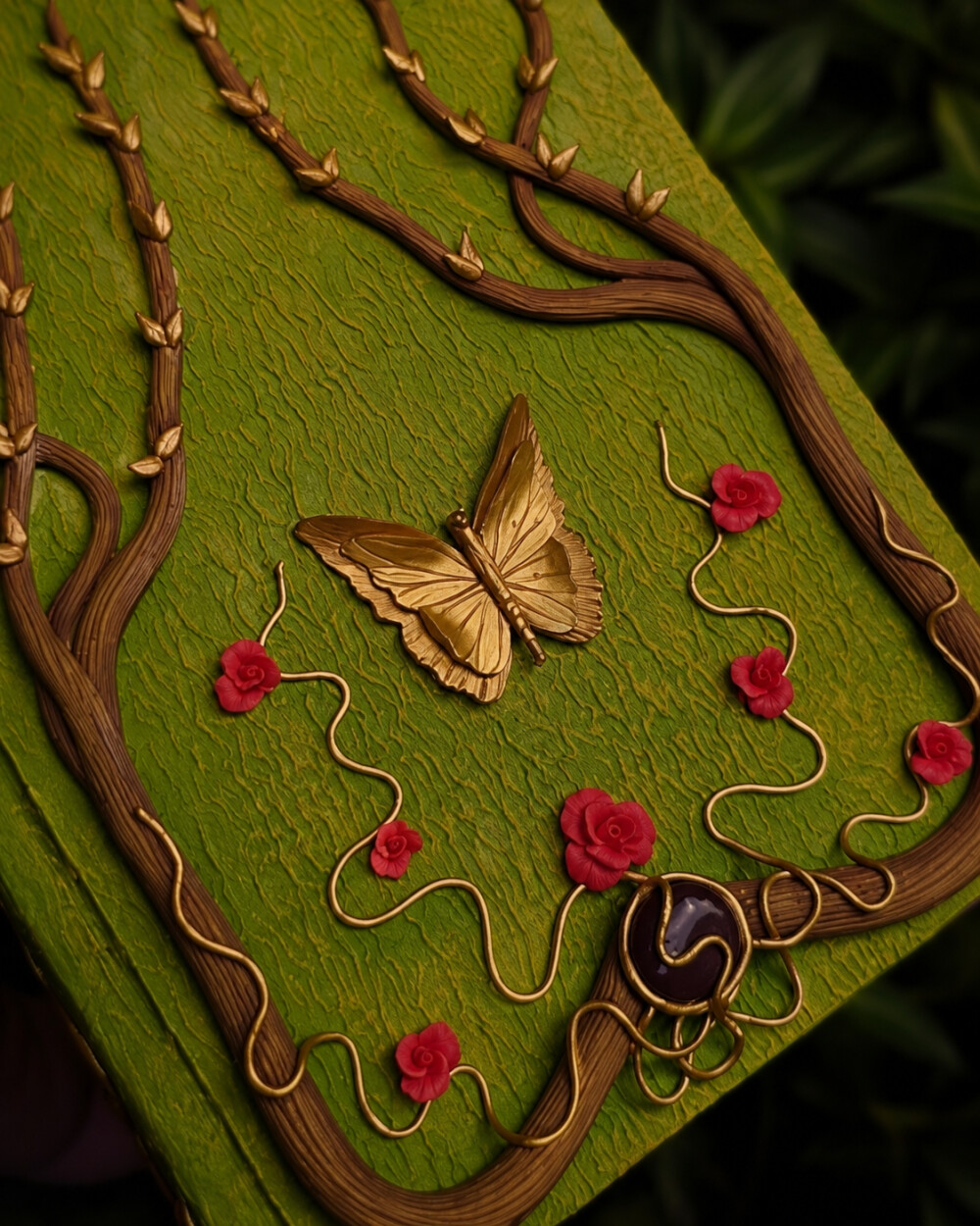 Diário Vintage com folhas envelhecidas - Borboleta Vintage com f
