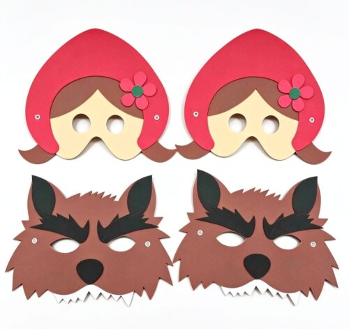Kit Máscaras de EVA Chapeuzinho Vermelho e Lobo Mau - Festa Infantil
