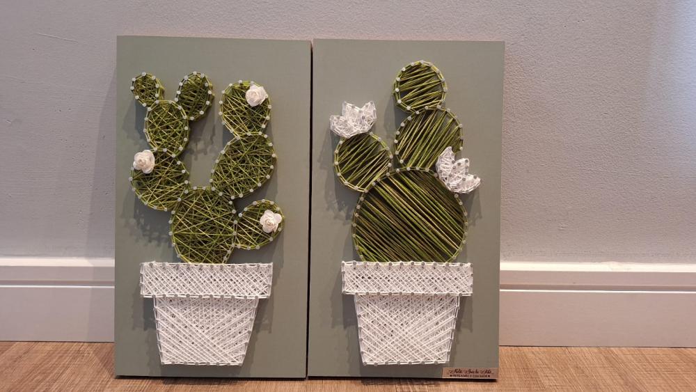 Quadro Dupla de Cactos em String Art Pronta Entrega