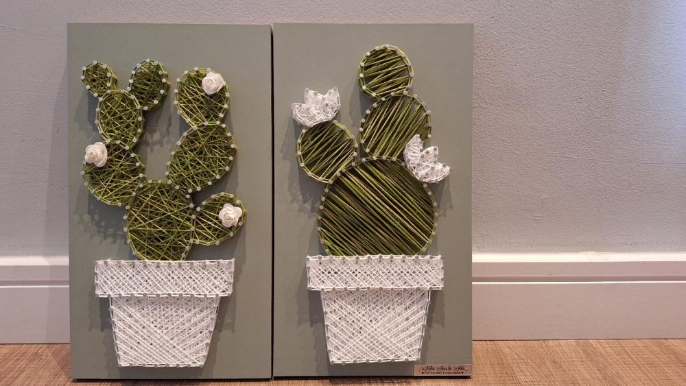 Quadro Dupla de Cactos em String Art Pronta Entrega