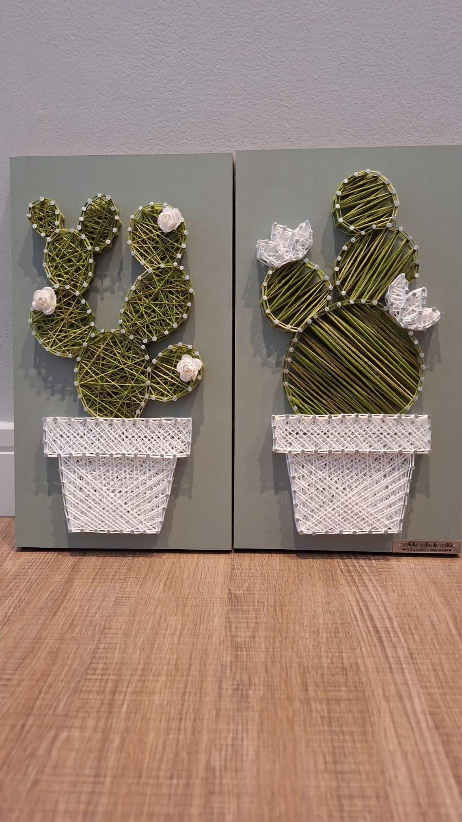 Quadro Dupla de Cactos em String Art Pronta Entrega