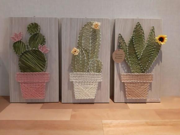 Quadro Trio de Cactos Suculenta String Art