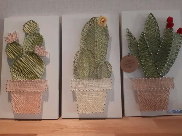 Quadro Trio de Cactos Suculenta String Art