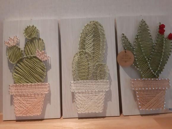 Quadro Trio de Cactos Suculenta String Art