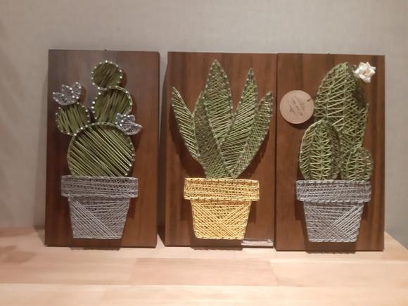 Quadro Trio de Cactos Suculenta em String Art