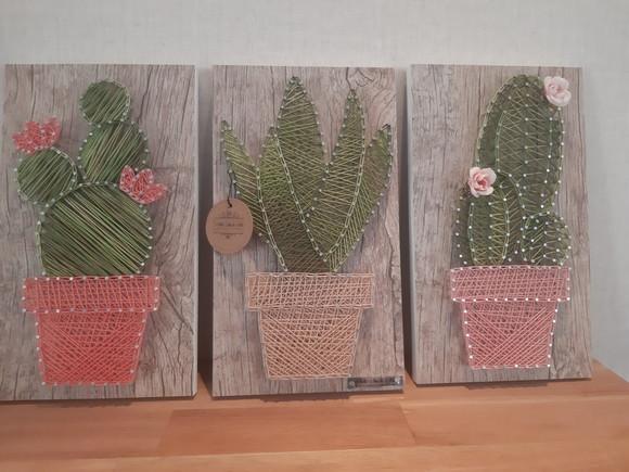 Quadro Trio de Cactos Suculenta String Art