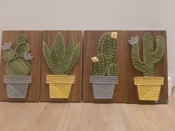 Quarteto de Cactus e Suculentas em String Art Suculentas