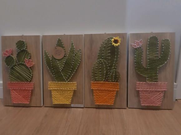 Quarteto de Cactus e Suculentas em String Art Suculentas