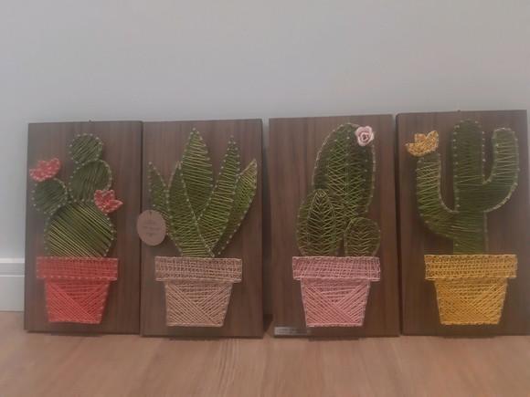 Quarteto de Cactus e Suculentas em String Art Suculentas