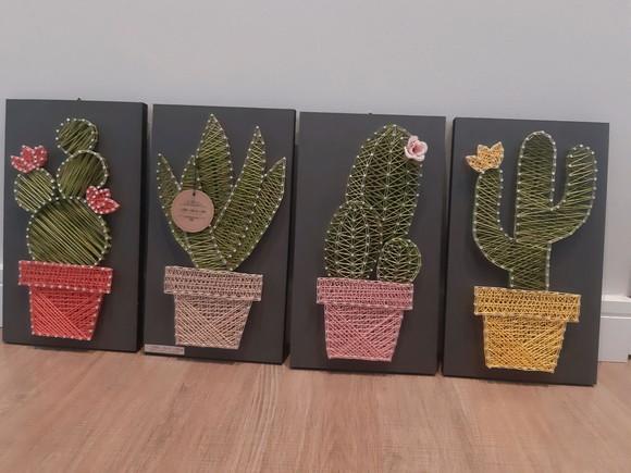 Quarteto de Cactus e Suculentas em String Art Suculentas