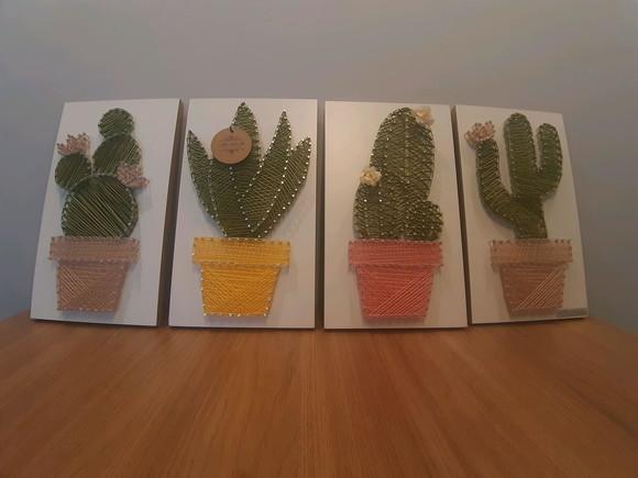 Quarteto de Cactus e Suculentas em String Art Suculentas