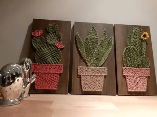 Quadro Trio de Cactos Suculenta em String Art