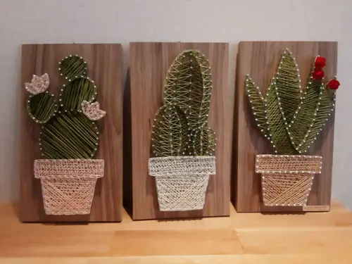 Quadro Trio de Cactos Suculenta em String Art