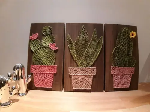 Quadro Trio de Cactos Suculentaem String Art