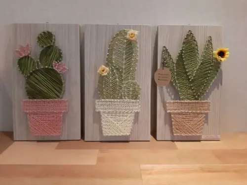 Quadro Trio de Cactos Suculenta String Art