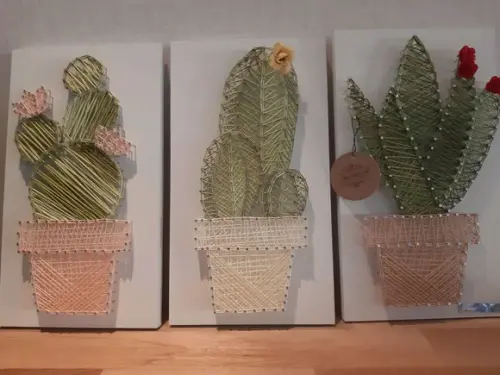 Quadro Trio de Cactos Suculenta String Art