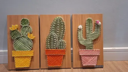 Quadro Trio de Cactos Suculenta String Art