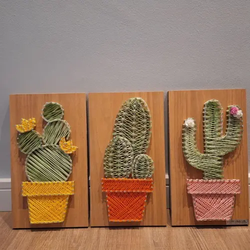Quadro Trio de Cactos Suculenta String Art