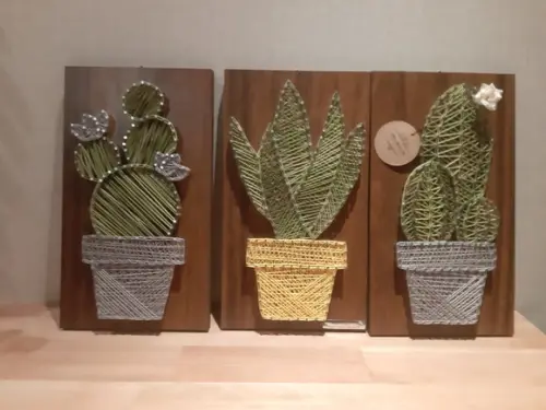 Quadro Trio de Cactos Suculenta em String Art