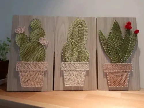 Quadro Trio de Cactos Suculenta String Art