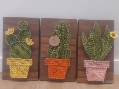 Quadro Trio de Cactos Suculenta em String Art