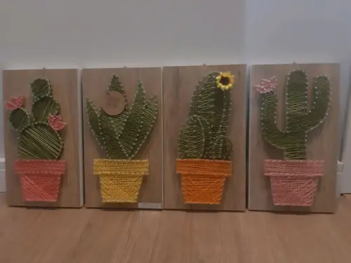 Quarteto de Cactus e Suculentas em String Art Suculentas