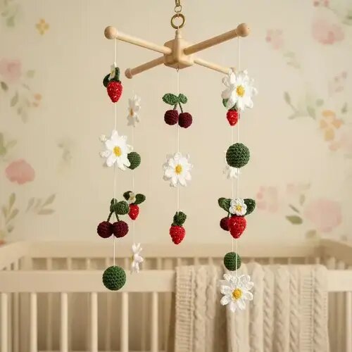 Mobile Morangos e Margaridas Crochê Amigurumi