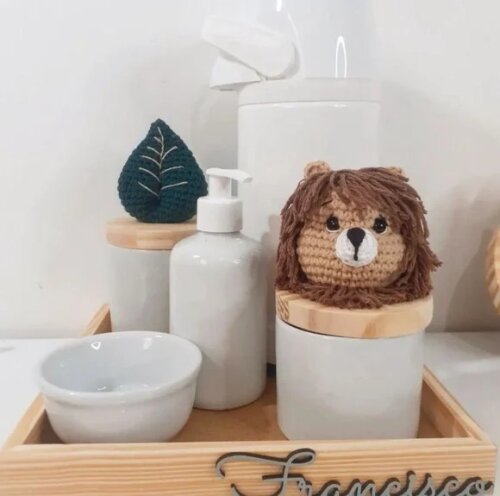 Kit Higiene Porcelana Crochê Amigurumi 4 Peças