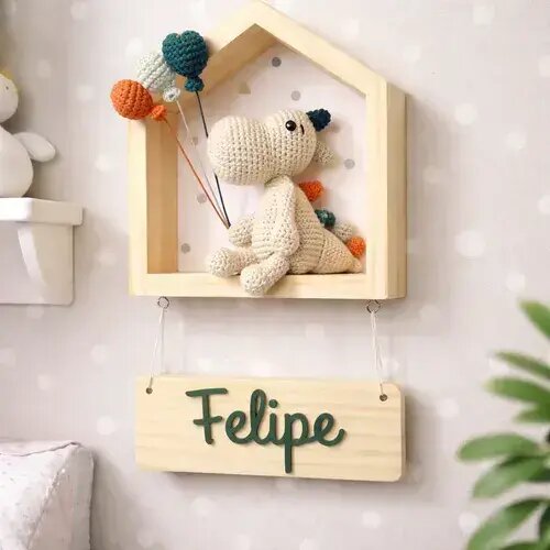 Porta de Maternidade Casinha Dino Crochê Amigurumi