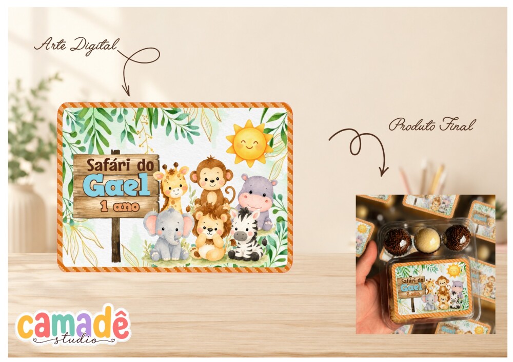 Arte Digital Marmitinhas Safári Aquarelado Personalizada | Arqui