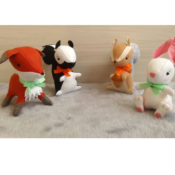 kit decoração Animais da Floresta raposa,coelho,guaxinim e esqu
