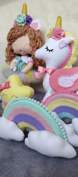 Kit Decoração Festa Unicórnio Boneca Cacheada