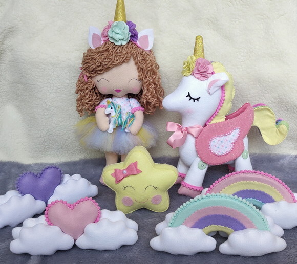 Kit Decoração Festa Unicórnio Boneca Cacheada