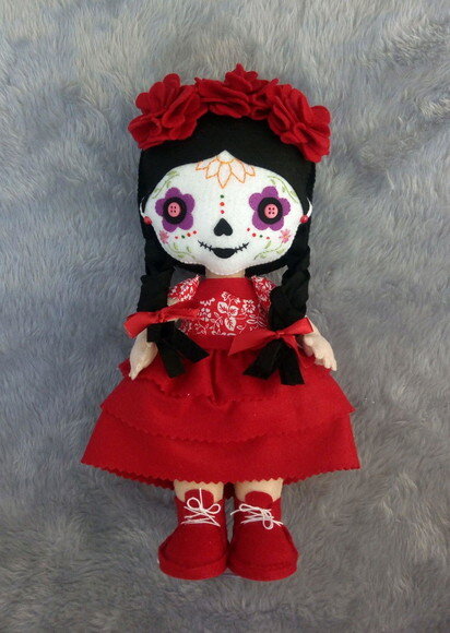 Boneca Caveira Mexicana de feltro