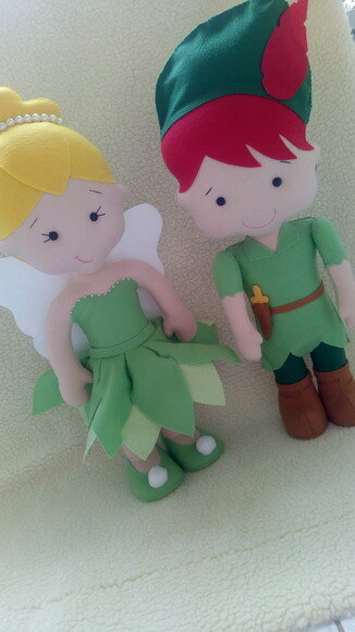 Bonecos Sininho e Peter Pan de Feltro para festa infantil