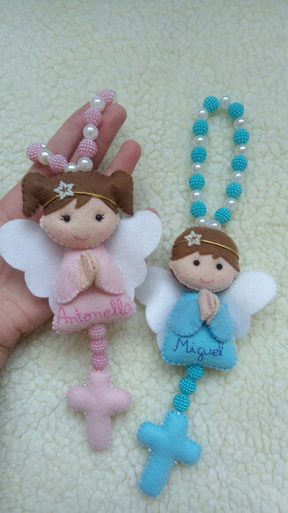 Lembrancinhas Batizado Terço Anjinho Personalizado 5 unidades