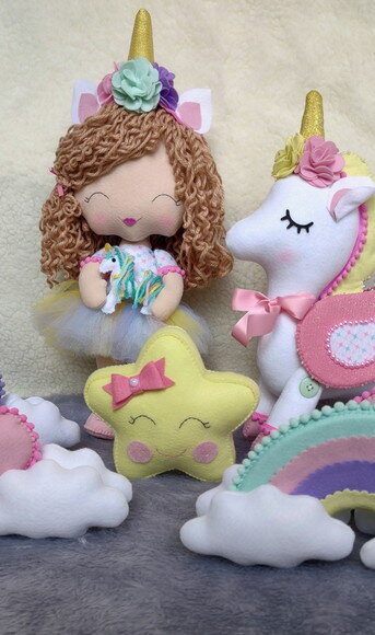 Kit Decoração Festa Unicórnio Boneca Cacheada