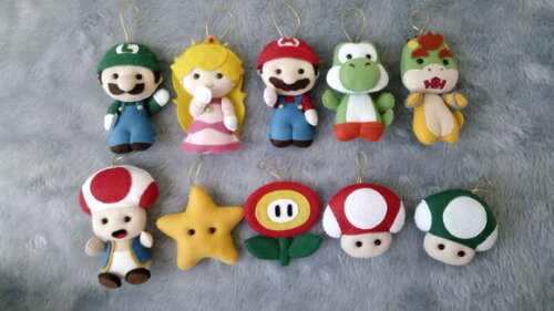Kit Pingentes de Arvore Natal tema  Mario Bros de Feltro