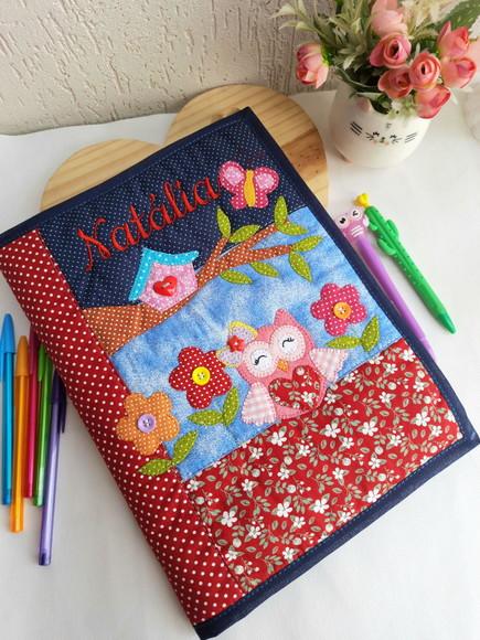 Bolsa + capa de caderno corujinha