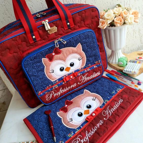 Bolsa Bolsa 3 Divisões + Capa Notebook Corujinha