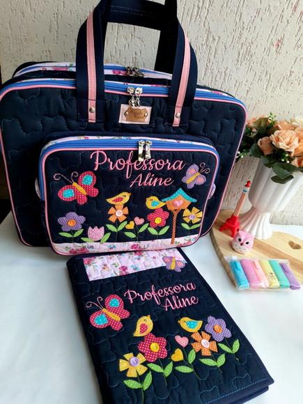 Bolsa Bolsa 3 Divisões + Capa Caderno Jardim Encantado