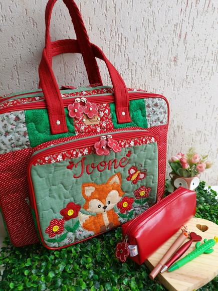 Bolsa bolsa 3 divisões +estojo Box raposinha