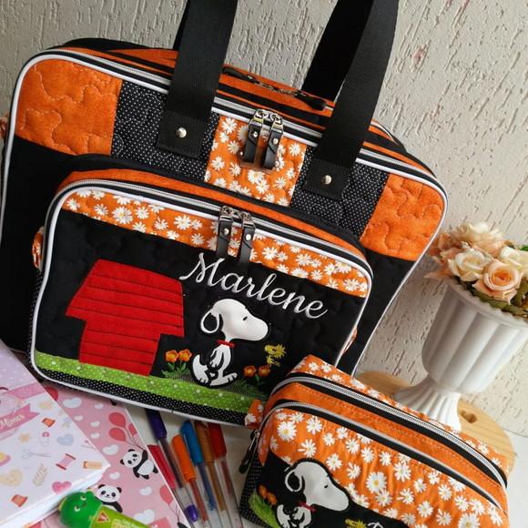 Bolsa Bolsa 3 Divisões +estojo Duplo Snoopy